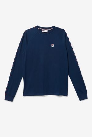 FILA Zubby Long Sleeve Tee Shirts Navy / Red / White,Mens Clothing | CA.YBJOCW065